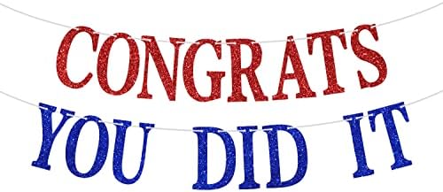 Банер Поздравления & You Did It клас на бала колеж гимназия 2023, Аксесоари за бижута, Червен и Син Блясък