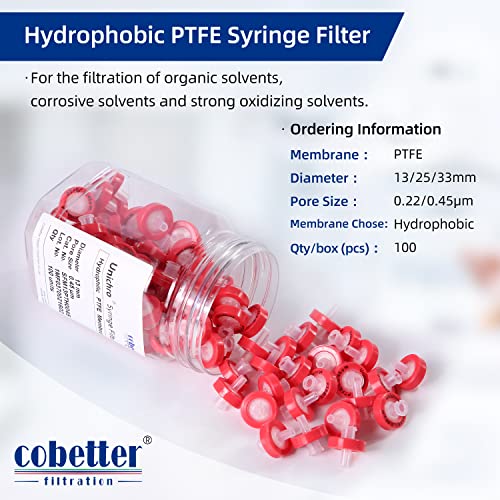 Шприцевой филтър PTFE Lab Filters 100/pk, Размер на порите 0,22 микрона в диаметър 25 мм Гидрофобная Филтриране Нестерильный Червен