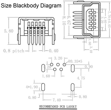 Конектор Mini USB Type B, 10 Бр 5-Пинов Правоъгълен конектор Dip Джак от MUZHI