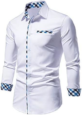 Мъжки Модни Приталенные Ризи в Контрастен Цвят С Ревера отличава със спокойна Риза с Копчета, Отворена Отпред, Облегающая Блуза с дълъг