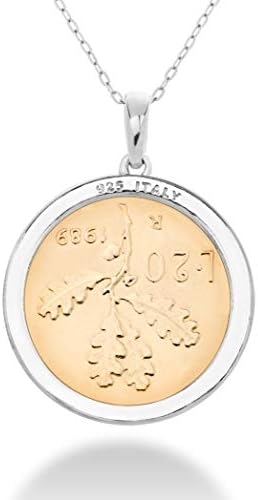 Miabella Стерлинговое Сребро 925 Проба, Италианска Истинска Монета-Медальон в 20 Лири, Колие с Окачване за Жени, 18-Инчовата