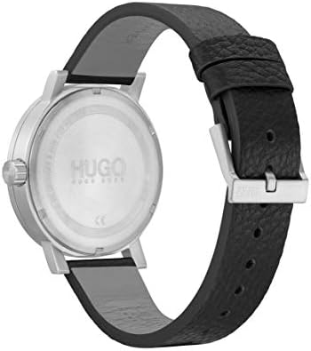 Ежедневни часовници HUGO #RASE Мъжки Кварцов механизъм от неръждаема стомана, кожена каишка, Цвят: Черен (модел: 1530115)