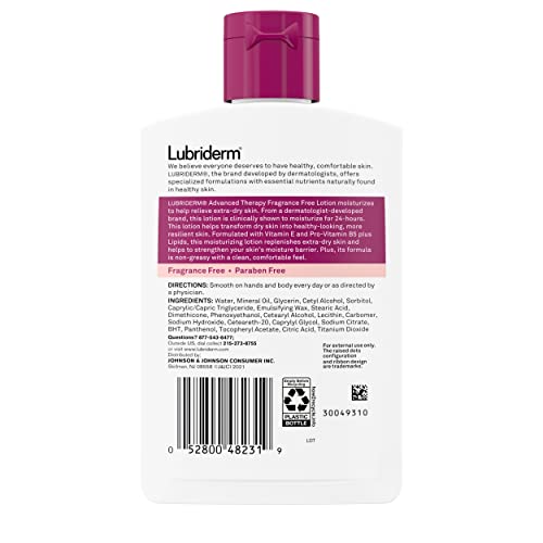 Хидратиращ лосион без аромати Lubriderm Advanced Терапия с витамини E и провитамин В5, Интензивно хидратиране за Особено