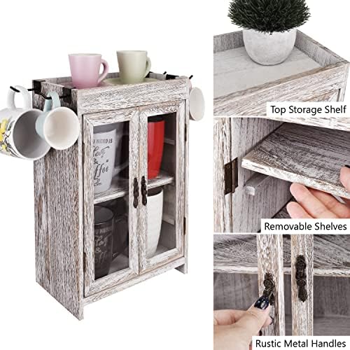 Многофункционален шкаф за съхранение с дървени плотове Ikee Design с Подвижни рафтове за Кухня, Тоалетка с огледало, Стъкло на вратата на
