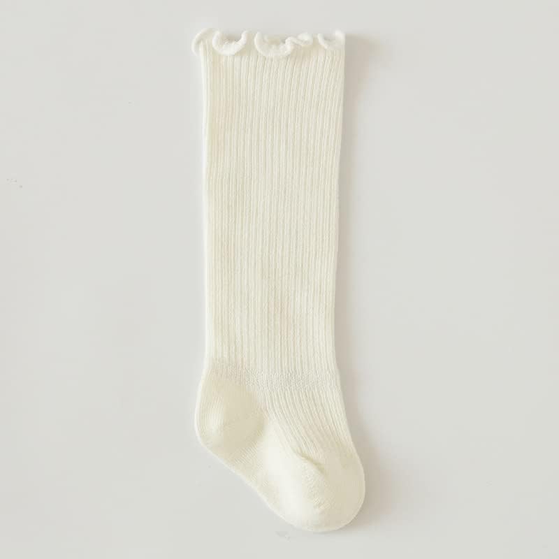 QandSweet Детски Чорапи до Коляното За новородени, Безшевни Памучни Чорапи с Голям Нос и Копчета За Момиченца