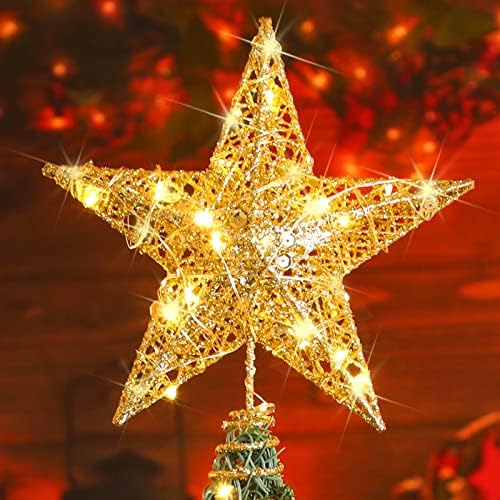 8-Инчов Коледно Дърво Topper Star с 3-Метрова Led Коледно Венец На Батерии Топли Светлини Star Коледна Украса Голяма Звезда за Коледа