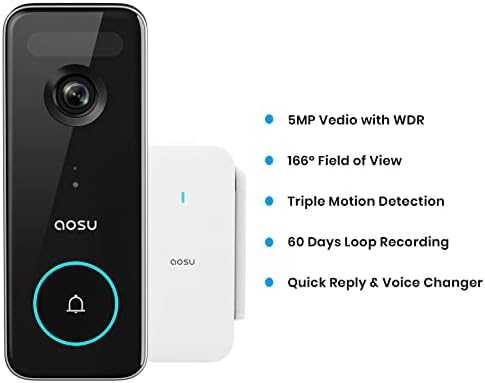 AOSU 5-Мегапикселова камера за крилото на разговора Безжичен комплект 2K видео домофон на батерии с перезвоном, 180-дневен срок