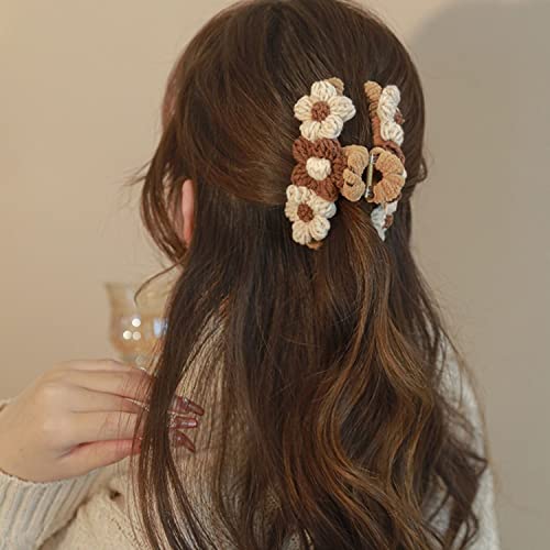 QYLAS ръчно изработени плетени цветя скоба за коса есен и зима ретро вълна шнола за коса в задната част на главата лъжичка сладка прическа