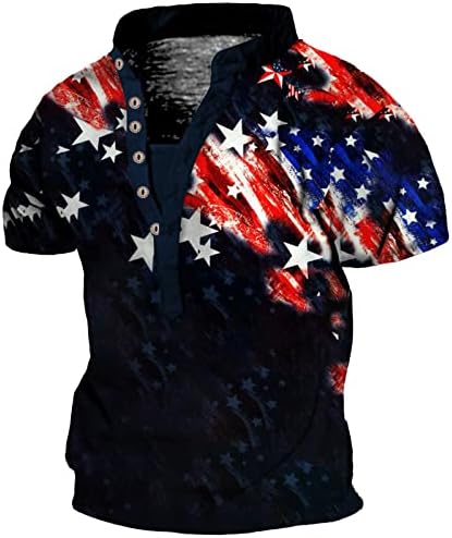 Мъжки Фолио Топ Мъжка Мода Ден на Независимостта на Личността Флаг Печатни Копчета и Яка Тениска нощници за