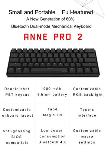 Ръчна детска клавиатура TzBBL Anne Pro 2 с подсветка 60% True RGB - Жичен / Безжичен Bluetooth 4.0 PBT Type-c-Дългият живот на батерията