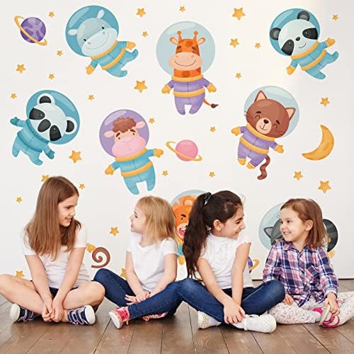 Космически Стикери за Стена под формата на Сладък Животни със Звезда и Луна, Сменяеми Етикети за Момчета и Момичета, Стенен