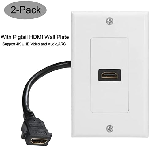 Стенни панела HDMI 4K, Стенни панела с изход за HDMI, 1 порт (2 комплекта) с 7-инчов лицето панел HDMI с косичкой [Поддръжка на видео 4K UHD, ARC] за PS3/PS4/Xbox, HDTV, проектор, системи за д?