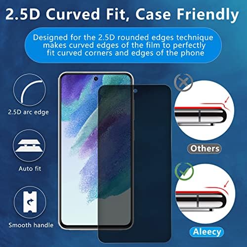 Защитно фолио Aleecyn 2 Pack за Samsung Galaxy s21FE, Защитен слой от закалено стъкло със защита от шпионски твърдост 9 H, точен силует, без