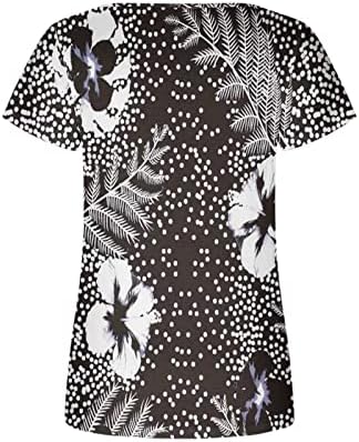 Жена Топ От Памук с Къс Ръкав, Дълбоко V-Образно Деколте, Цветна Фигура, Свободна Блуза за Късна Закуска, Риза за Дами BX