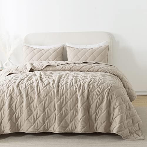 Комплекти спално бельо palassio Beige Quilt Twin Size с имитация на възглавници, Леко Меки Покривки, Стеганое Коварен Одеяло-бутер