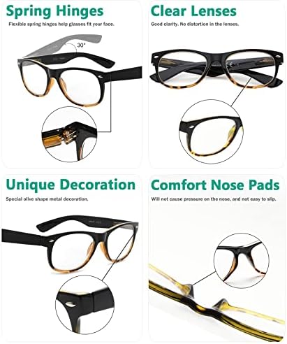 Дамски очила за четене Eyekepper Classic 80-те години, 5 опаковки, черни Точки в черепаховой рамки за четене +2.25