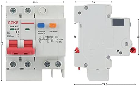 Главен прекъсвач DZTUS YCB6HLE-63 Автоматичен прекъсвач остатъчен ток 30 ma със защита от претоварване работен ток RCBO MCB (Цвят: YCB6HLE-63,
