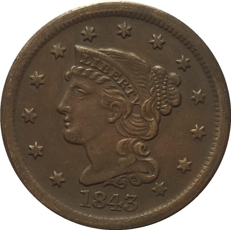 27,5 ММ Стар Американски монети 1843 година на Издаване, Медни Монети, Старинни Занаяти, Чужди Възпоменателни Монети