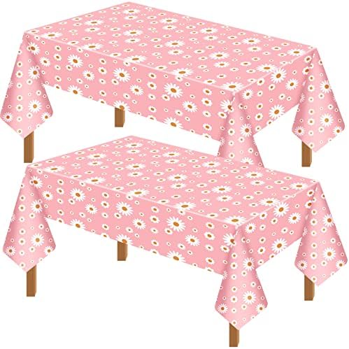 Пластмасова Покривка Flutesan с Розова Лайка, за Еднократна употреба за Декорация на Партита в стил Бохо, 108 x 54 инча, Правоъгълна Покривка