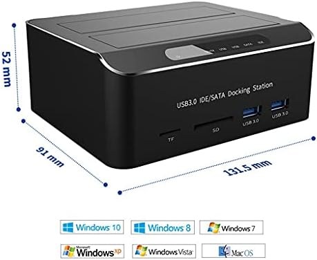 SAWQF Dual Bay USB 3.0 SATA IDE Зарядно устройство за Външен хард диск с 2-Пристанищен Възел, Четец на media reader 2,5/3,5-Инчов SATA/IDE HDD