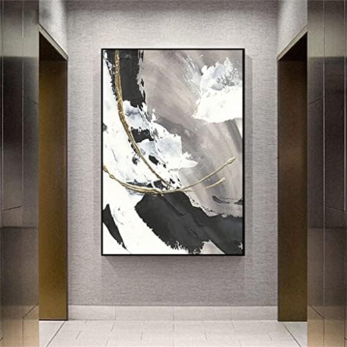 XJJZS Голям е Размерът на Черно-бяла Абстрактна Живопис с маслени бои върху платно Сусальное Злато Художествена Стенни Сивата