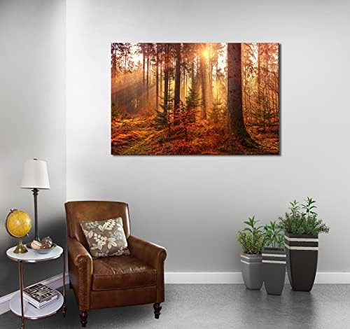 msspart Стенно изкуство с подсветка в Мистериозно гората, Картини с пейзажи на Природата, Стенен Декор на платно, Картини с есента дървета, Висящи за офис, Спалня, Баня,