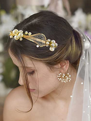 Сватба облекло за булката с перли CASDRE, златна прическа за младоженци, аксесоари за коса, за жени и момичета