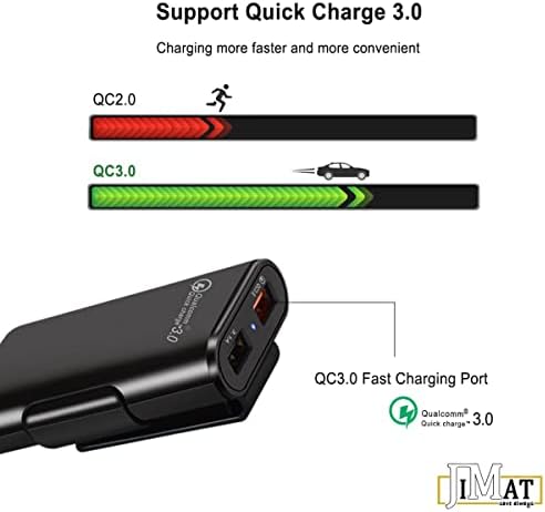 Зарядно за кола JIMAT 4 в 1 QC 3.0 Quick Charge 60 W USB 12A, Съвместимо със смартфони с Android и iOS, USB-устройство, удължител за