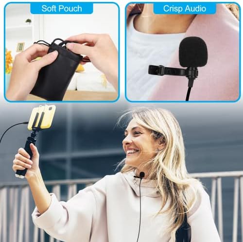 Петличный микрофон с ревери професионален клас за BLU J6 2020, Съвместим с мобилен телефон iPhone или камера За блогове, видеоблогов, запис ASMR, Малък микрофон за ризи със си