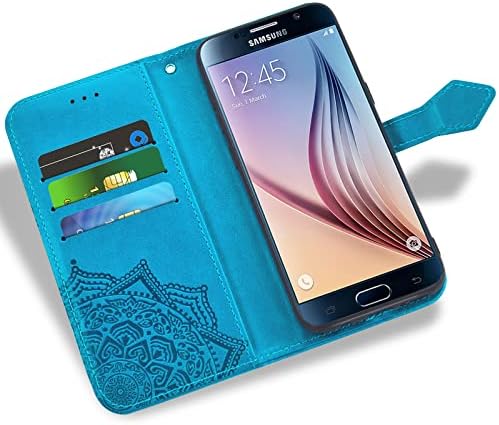 Asuwish е Съвместим с Samsung Galaxy S6 Чанта-портфейл от закалено Стъкло, Защитно фолио за екран и флип-надолу Капака, Държач
