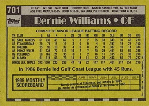 1990 Бейзболна картичка Topps 701 Начинаещ Бърни Уилямс