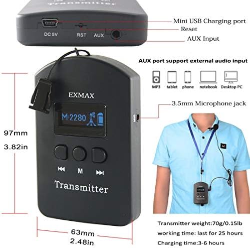 EXMAX EXD-6824 Безжична система за пренос на глас водач-екскурзовод с усилвател 2,4 Ghz с 9999 канали за преводач, водещ, треньор