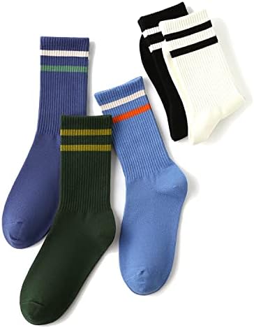 hiqqifazz 5 чифта женски мъжки отборни спортни амортизирующих чорапи с кръгло деколте, памучни чорапи на райета
