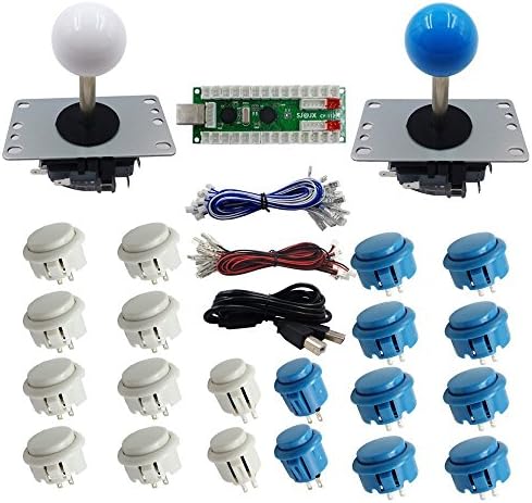 Комплекти контролери за аркадни SJJX 2 Играча САМ и джойстик за Raspberry Pi и Windows, 5-контактни джойстици, сини и червени, всеки