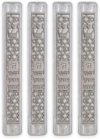 Опаковка Ateret Judaica от 4 прозрачни пластмасови чанти за мезуз със Звездата на Давид от сребро | израелски внос, побира