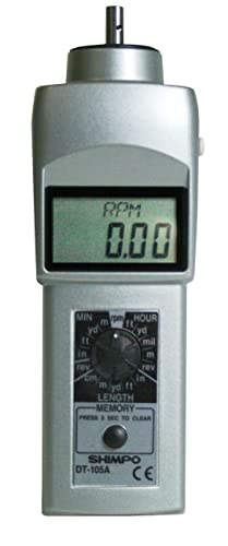 Ръчно тахометър Shimpo DT-105A с колело, 6 инча, LCD дисплей, диапазон от 0,10 - 25000 об/мин