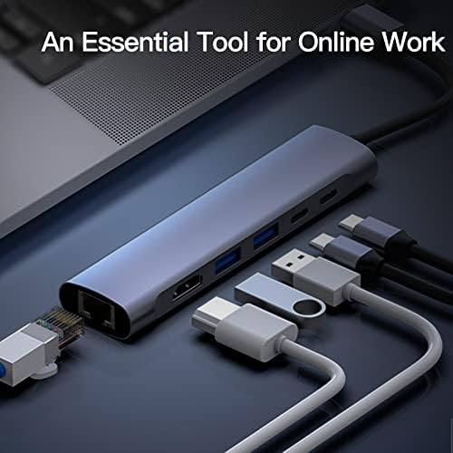 Sonzoll C USB Хъб, 6-в-1 USB C PD Ethernet Концентратор с храненето от 100 W, 4K, HDMI, 1 gbps Ethernet, 5 Gbit/s USB-C за пренос на