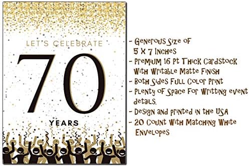 Покани за парти в чест на 70-годишнината Elcer | Честване на 70-годишнината от | С Юбилей | 5 x 7 | Черно злато | Попълнете конвертами Брой