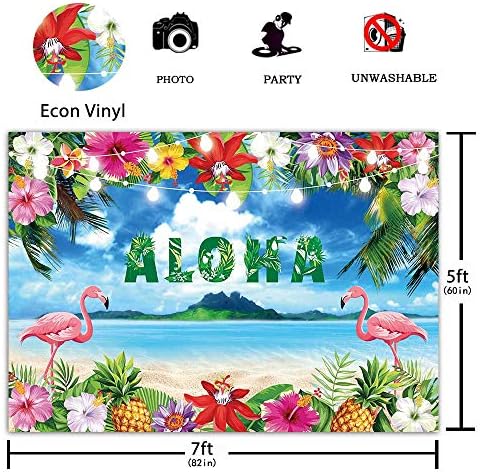 Funnytree Лято Алоха Luau Фон За парти Тропически Хавайски Плаж Морски Цветя Фон За Снимки на Цветя Фламинго Рожден Ден на Бебе Душ Торта