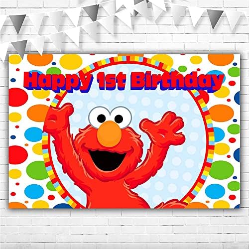 Елмо Background 1st Birthday 5x3ft Червено Чудовище Елмо Фон за Парти по случай Рожден Ден за децата Банер Винил Елмо One Year Old за Рожден