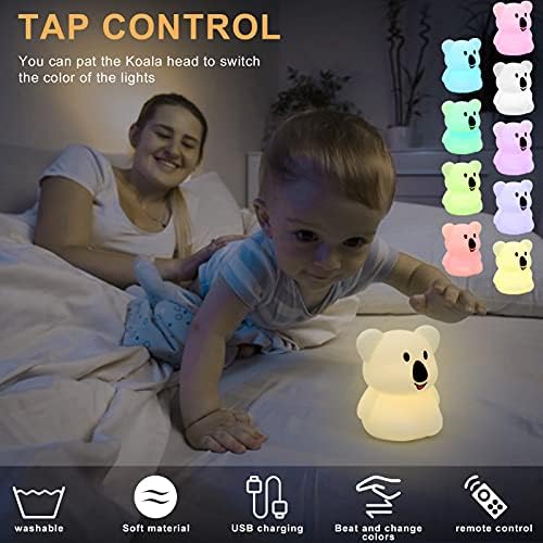 Детски Нощни осветителни тела Koala за спалня - Хубава Настолна лампа за момичета, Преносим Нощна лампа с дистанционно управление, USB