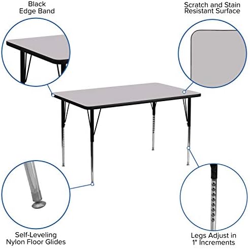 Маса за практикуване на Flash Furniture Wren 30 W x 48L правоъгълен сив от термоламината - Стандартни регулируеми крака