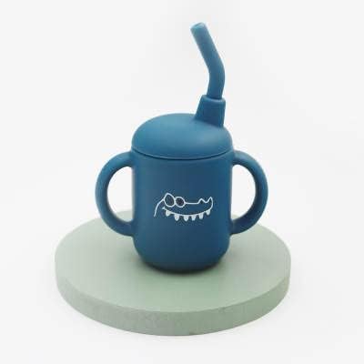 КИДСко. Силиконовата детска чашка с соломинкой (крокодил) - Поильник за 1-годишно дете - Нечупливи чаши за деца, които предпазват