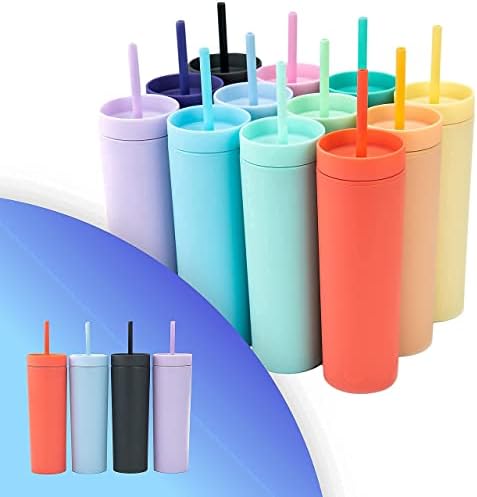ПАКЕТЧЕ ПЛАСТОВЕ ЧАШИ! Тънки чаши (4 опаковки) И Тънки чаши (12 пакети) Акрилни чаши матово пастельного на цвят, с капак и соломинками