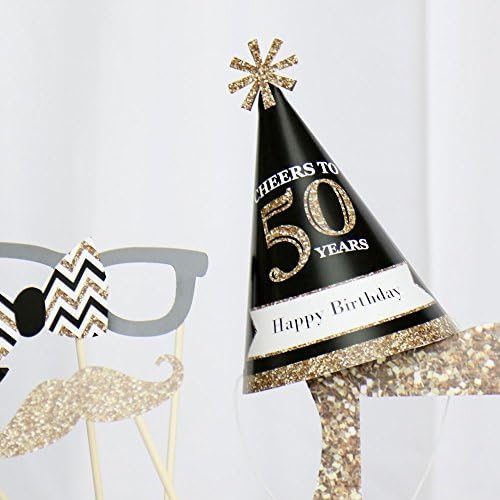 Голяма точка щастие за рожден ден за възрастни - шапка със златен конус за рожден ден за възрастни - комплект от 8 (стандартен размер)