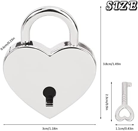 Замък във формата на Сърце, VerRich 2 елемента Малък Сребърен Замък във формата На Сърце, Мини-Заключване с Ключ за Чанти, Кутии за