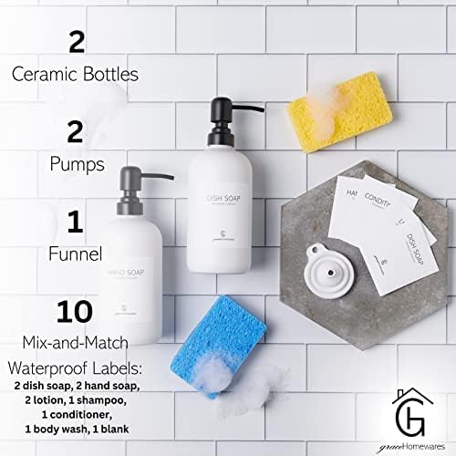 GraceHomewares Керамични Диспенсер за сапун за съдове за Кухненска мивка|, Определени Диспенсеров за сапун за кухня | Държач за сапун | Опаковка