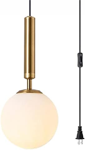 Окачен лампа BOKT Gold Globe с Щепсел Стъклен Извънбордов светильником, Модерен Окачен Тавана лампа с ключ, Промишлен Окачен лампа с вилица,