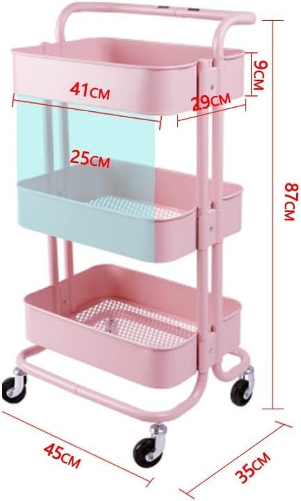 LEPSJGC 3-те нива стелажи за съхранение с 4 колела Домашен Кухненски рафтове за складиране на стоки в Хола, в Спалнята (Цвят: A, размер: 85 см. * 45 см)
