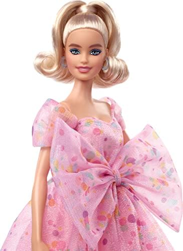Маркова кукла Барби с пожелания за рожден Ден (блондинка 11,5 см) Розова рокля от тюл и обувки с индивидуална опаковка, Подарък за децата от 6 и повече години